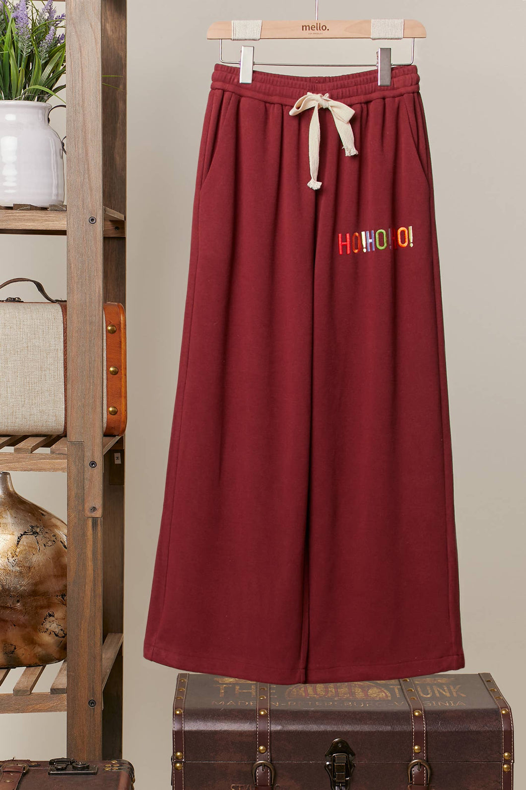 Burgundy Christmas Pants with Lettering