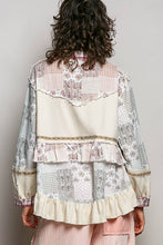 Cream Red Multi Floral Embroidery Trim Ruffle Button-Down Classic POL Shirt