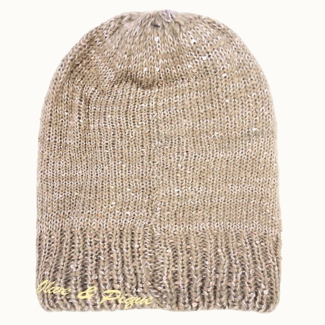 Taupe Sequin Lurex Slouchy Beanie