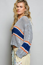 Grey Striped Cable Knit Straight Sleeve Acrylic POL Sweater