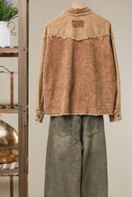 Khaki Corduroy Flower Appliqué Shirt Jacket