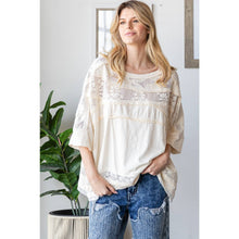 Cream Washed Lace Contrast Boxy Loose Oli+Hali Top