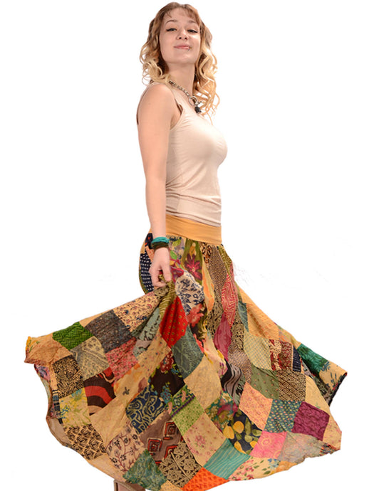 Green Festival Frolic Patchwork with Super Comfy Waist Skirt