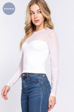 White Long Sleeve Round Neck Mesh Combination Seamless Top