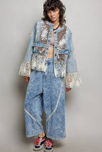 Boho Lace Trim Patchwork Denim Jacket: DENIM / L
