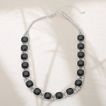 Brown Gold Square Faceted Stone Bezel Link Evening Necklace