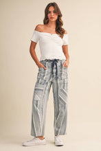 Light Denim Stripe Tapered Barrel Patch Pocket Pants
