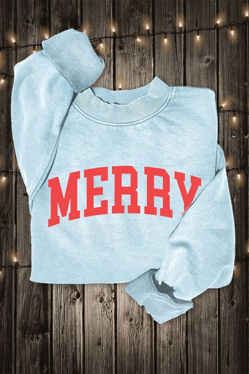 Mineral Light Blue Merry Graphic Sweatshirt