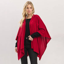 Beige Asymmetrical Hem Solid Pull Through Draped Tie-Front Wrap Poncho