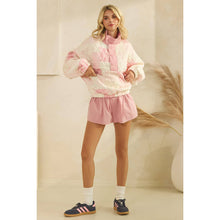 Pink Combo Textured Contrast printed Quarterzip Veveret Sweater