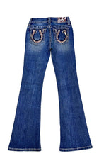 Horse Shoe w/Cowhide Trim Girl Boot Cut Jeans