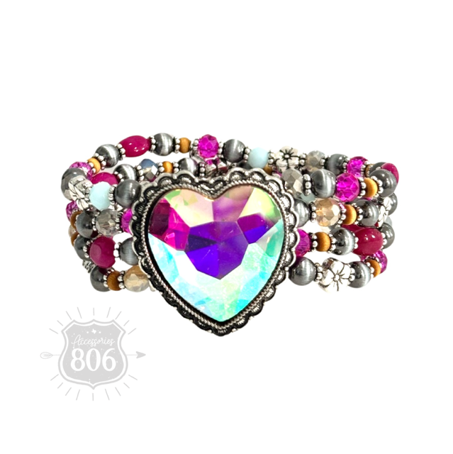 Rhinestone heart bracelet: Fuchsia