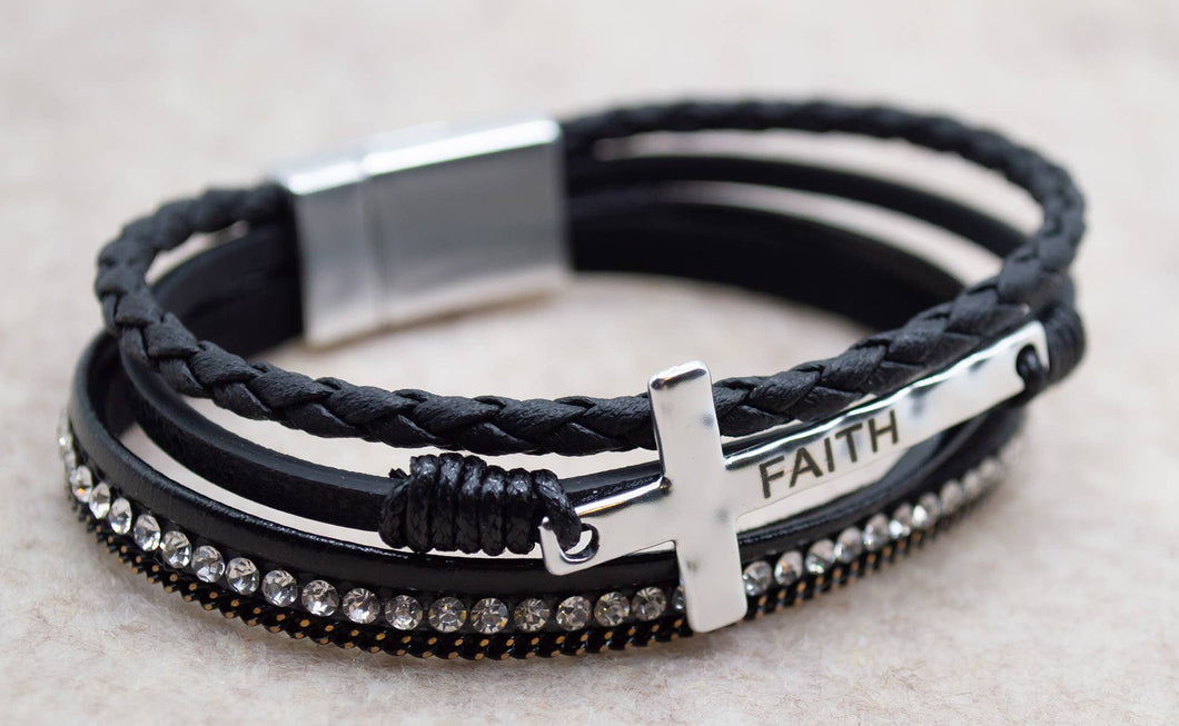 Faith/Cross Black Bracelet - Eden Merry Bracelet