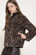 Taupe Black Long Sleeve Round Neck Printed Faux Fur Jacket