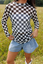 Black Checkerboard Mesh Top