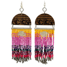 Red Wood Print Mountains Native Color Seed Bead Dangle Earrings: