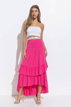 Fuchsia Smocked Chevron Ruffle Layered Two Way Dress Skirt