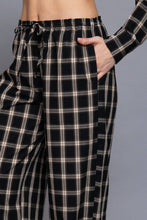 Black Taupe Wide Leg Plaid Woven Pants
