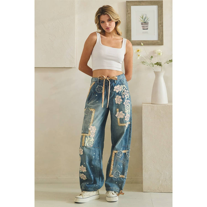 Denim Washed Block Patched Oli+Hali Pants