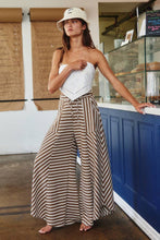 Taupe Spaghetti Tie Waist Stripe Print Wide Bucketlist Pants