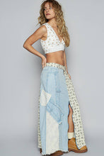 Denim Cream Multi Floral contrast double gauze denim POL maxi skirt