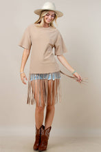 Camel Helen Solid  Fringed  Tunic Top