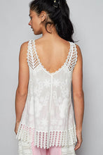 White V-neck sleeveless floral embroidery crochet POL top