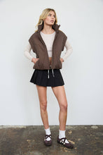 Chocolate Brown Sculpted Panel Quilted Mock Neck Puffer Vest