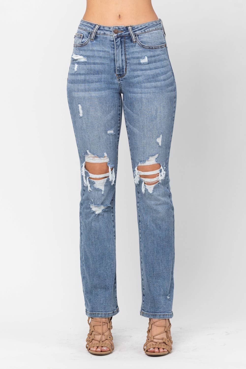 Medium High Waist Stone Wash  Destroyed Bootcut Judy Blue Jeans