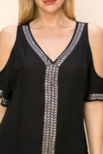 Black Embellished Cold Shoulder Short Sleeve Blouse