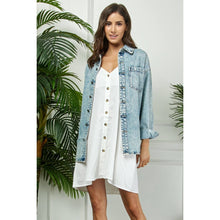 Medium Wash Striped RhineStone Denim Shacket