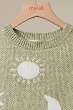 Olive Dreamy Moon and Star Pattern Sweater