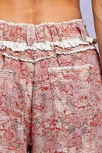 Pink Multi Vintage Distressed Plaid Ruffle Hem High Rise Wide Leg POL Pants