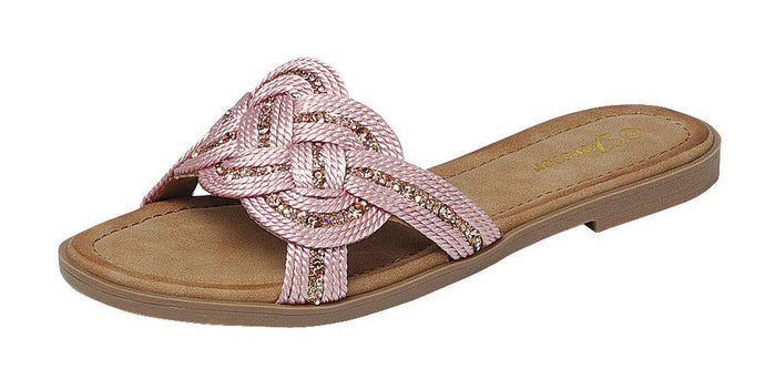 Pink Glitter Braided Band Flat Sandals