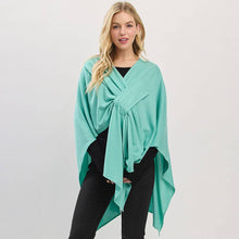 Beige Asymmetrical Hem Solid Pull Through Draped Tie-Front Wrap Poncho