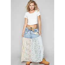 Denim Multi Woven floral print mixed POL Skirt
