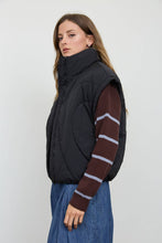 Black Sculpted Panel Quilted Mock Neck Puffer Vest