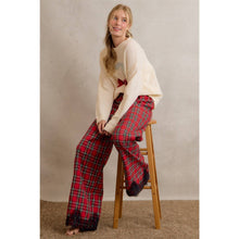 CHRISTMAS PLAID CHECK LACE TRIM WIDE LEG ELASTIC MID RISE PA: RED MULTI / M