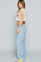 Contrast lace stripe textured woven denim POL Pants