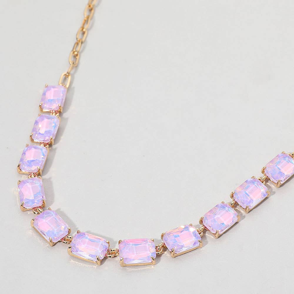 Lavender Opal Cushion Rectangular Stone Cluster Link Evening Necklace
