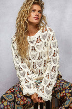 Ivory Round neck long sleeve solid crochet POL top