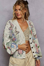 Cream V neck floral print metal flower button sweater POL cardigan