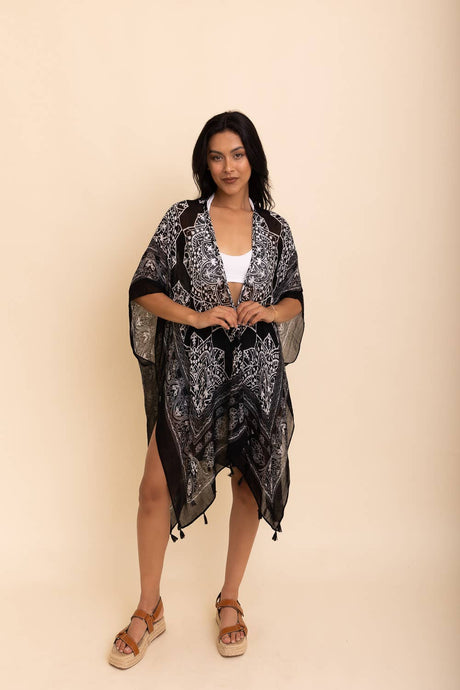 Mandala Tassel Kimono: Black