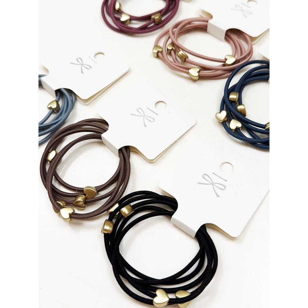 Love and Repeat Heart Beaded Basic Hair Tie Set: MIX COLOR / ONE(12)