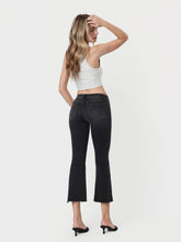 Black Mid Rise Raw Step Hem Crop Flare Vervet Jeans