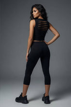 Black Cross Print Back Slit Tank