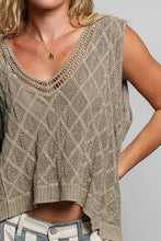 Taupe V-neck Diamond Weave Crochet Sleeveless Knit POL Top