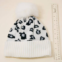 White Leopard Print Pom Beanie
