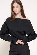 Black Long Sleeve Off The Shoulder Thumb Hole Inner Fleece Top
