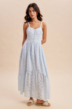 Blue Aura Button Down Eyelet Maxi Dress